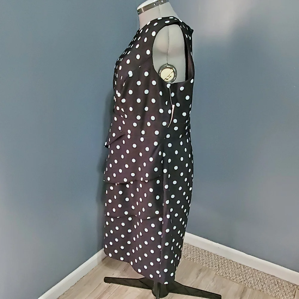 NWT Signature Sabrina Black and Mint Blue Polka Dot Midi Sheath Dress Size 18W - Picture 4 of 8